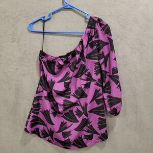 GUESS One Shoulder Top Women's Size Small‎ Geometric Lined Sheer Asymmetrical